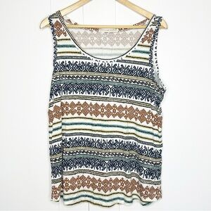 Peruvian Connection Patterned Pima Cotton Sleeveless Tank Top large Casual Blue